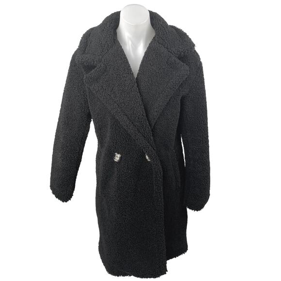 Apparis Women's Black Sherpa Fleece Double Breasted Teddy Trench Coat Jacket XS - Picture 1 of 5